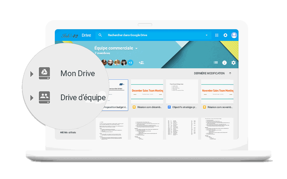 Illustration de l'utilisation de G Suite sur un ordinateur 