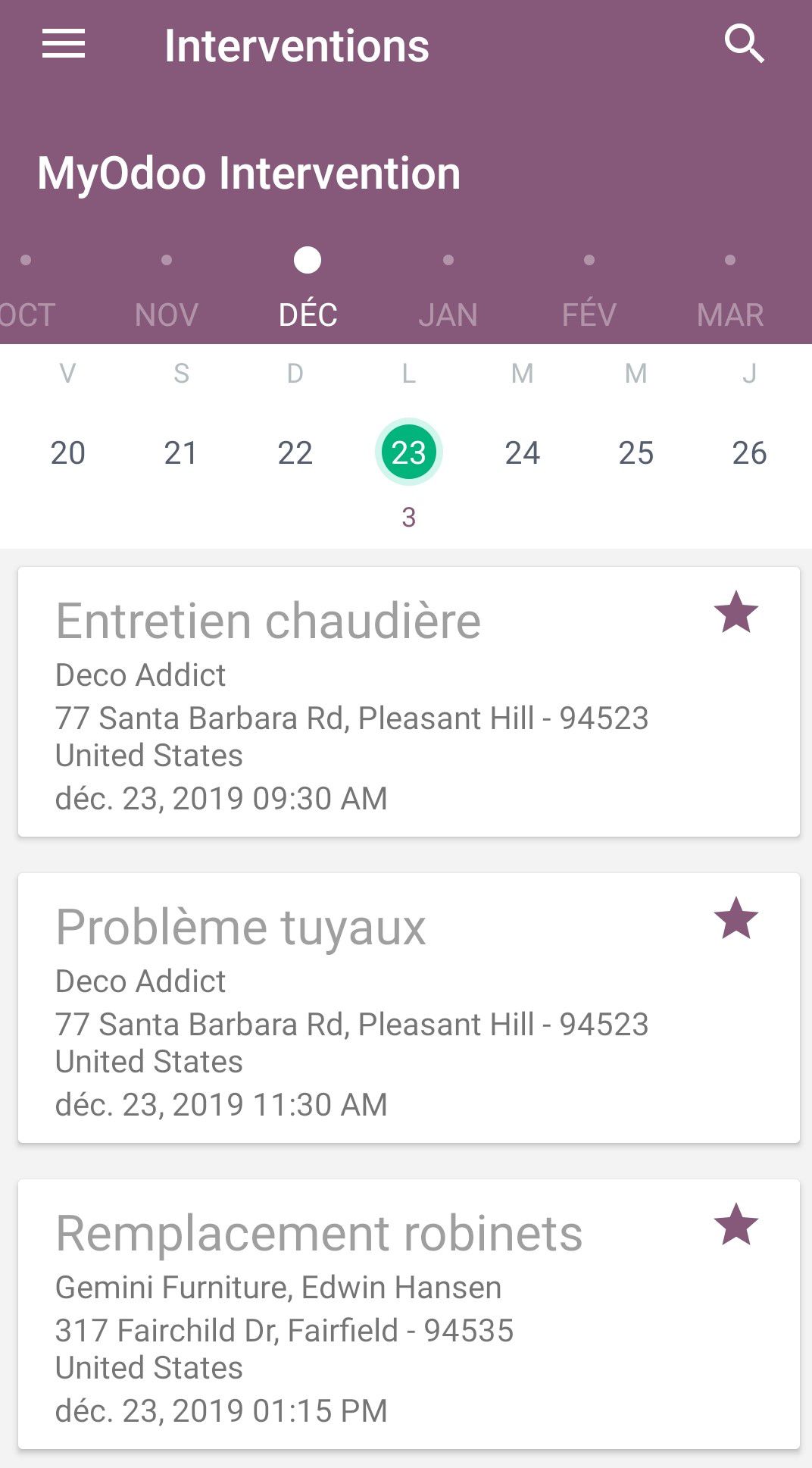 Screenshot de l'application MyOdoo